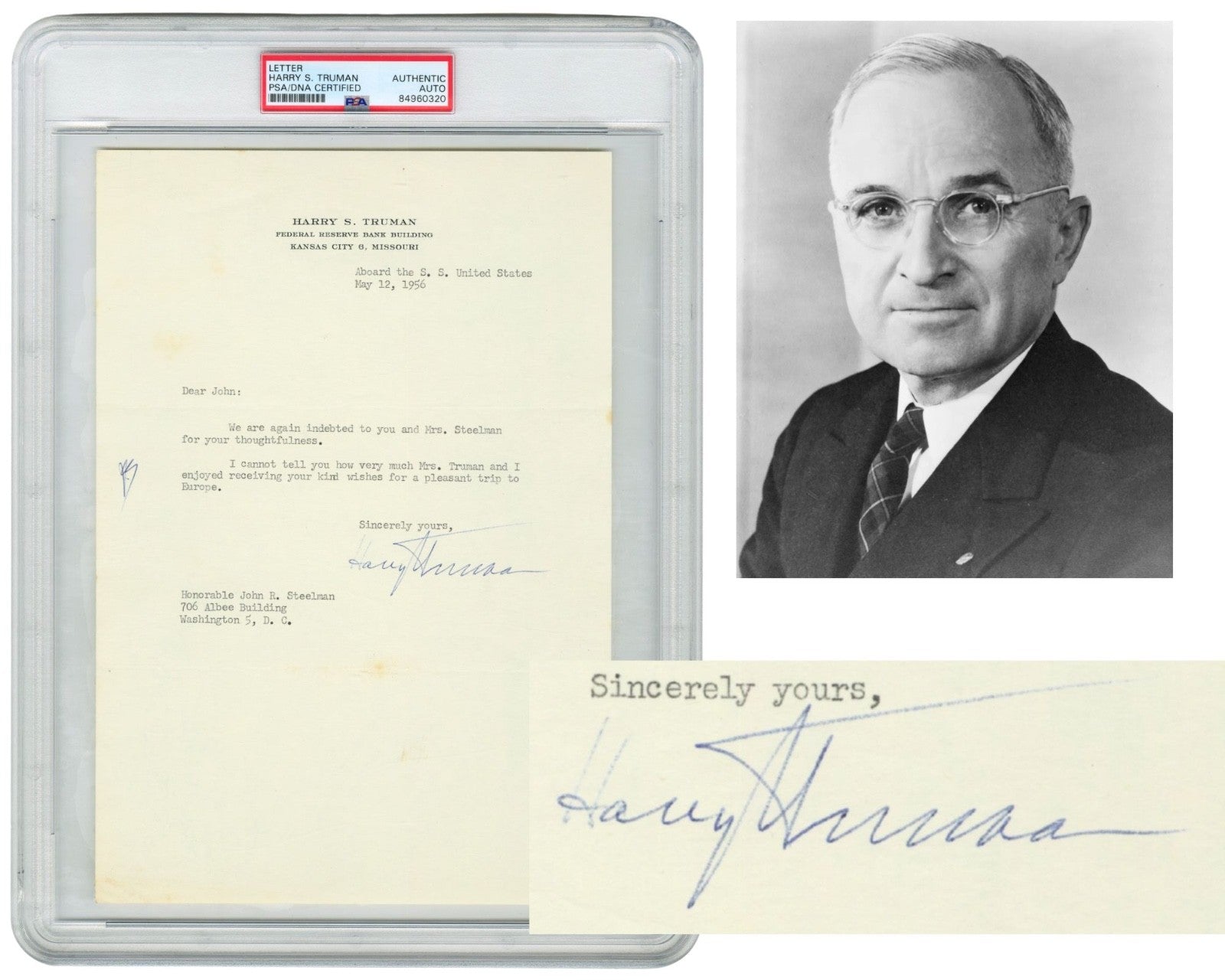 President HARRY TRUMAN Boldly Signed Letter On Europe Trip! PSA Auto