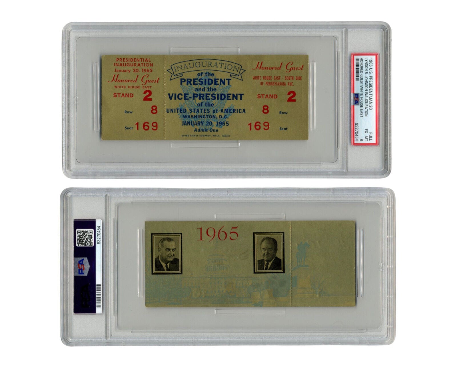 1965 President Lyndon Johnson Inauguration Gold Ticket PSA 6 Honored Guest POP 1