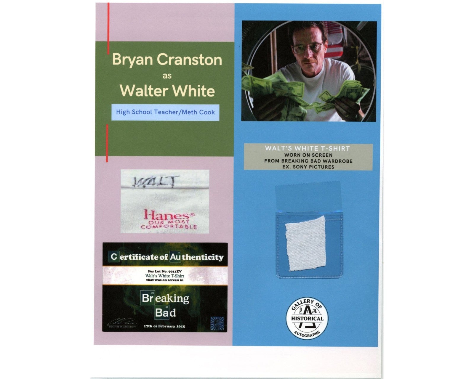Breaking Bad's Walter White Screen Worn Shirt Swatch. Ex Sony, Screen Bid