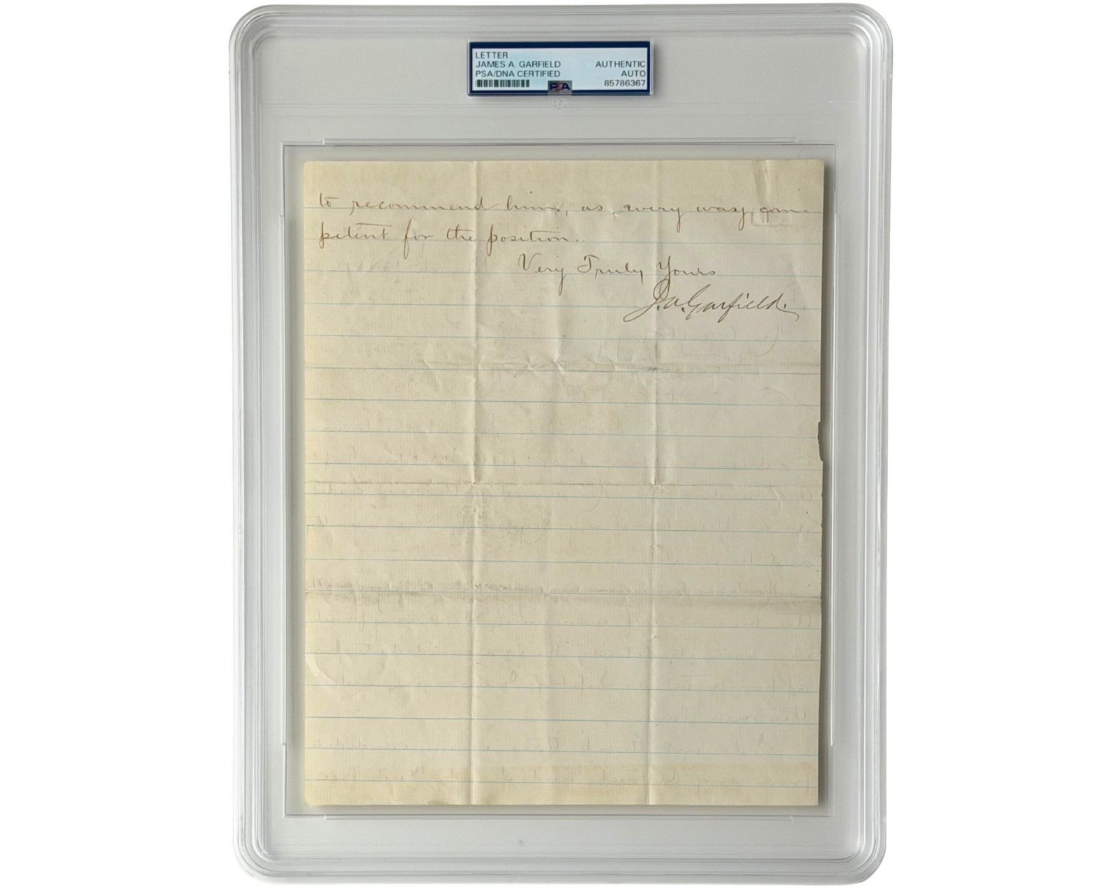 President James Garfield Signed Letter To Ohio Gov RE: Civil War Friend PSA Auto