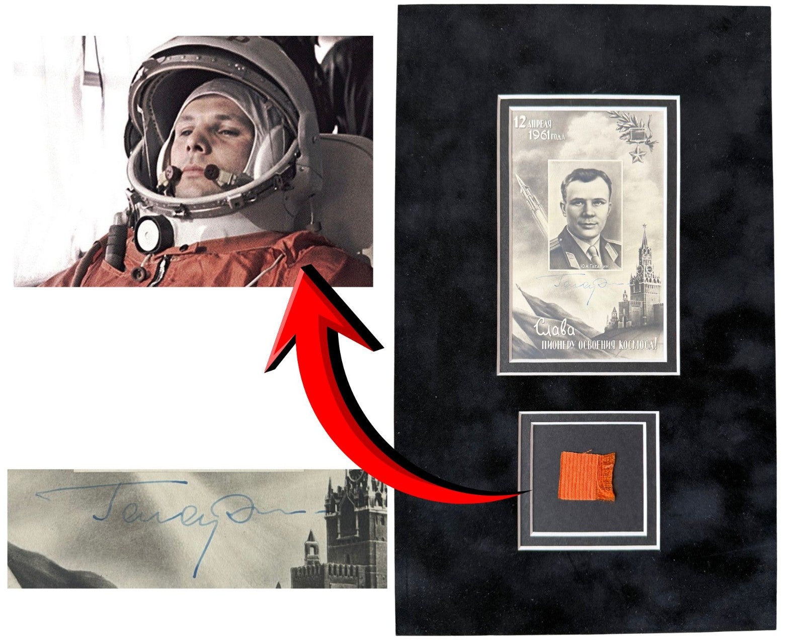 Yuri Gagarin Worn Vostok 1 Space Suit & Signed Postcard. Incredible Provenance
