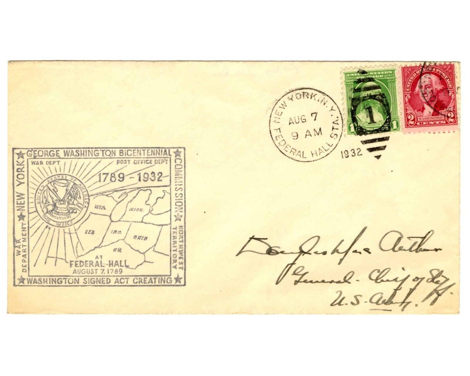 General Douglas MacArthur Signed "George Washington Bicentennial" Cover JSA Auto