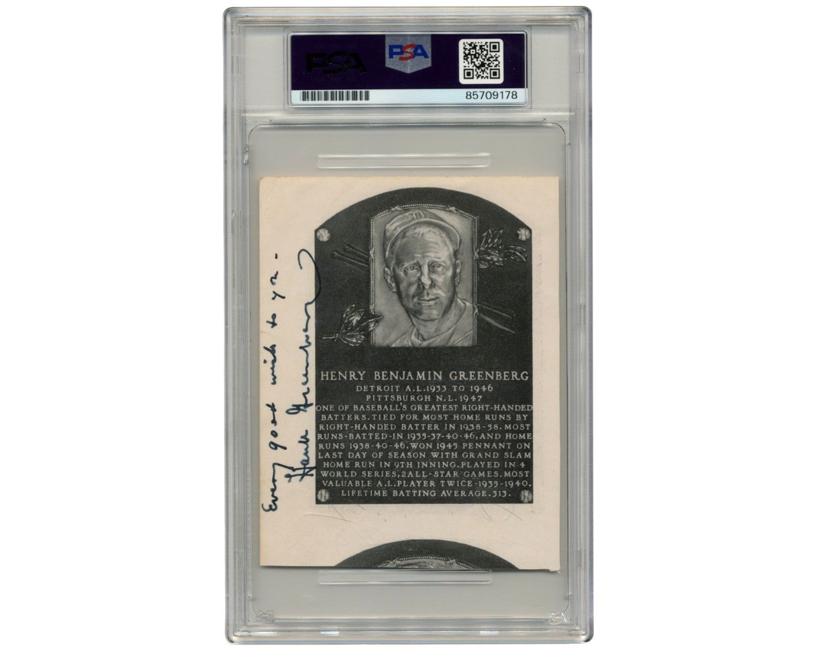 Jimmie Foxx & Hank Greenberg Signed Cut "HOF Plaque" PSA Gem Mint 10