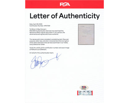 President Woodrow Wilson Signed White House Letter as Pres. PSA - Bold Auto!