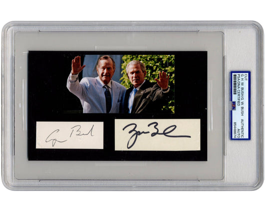President George W. & George H. W. Bush Signed Cut Display PSA Auto