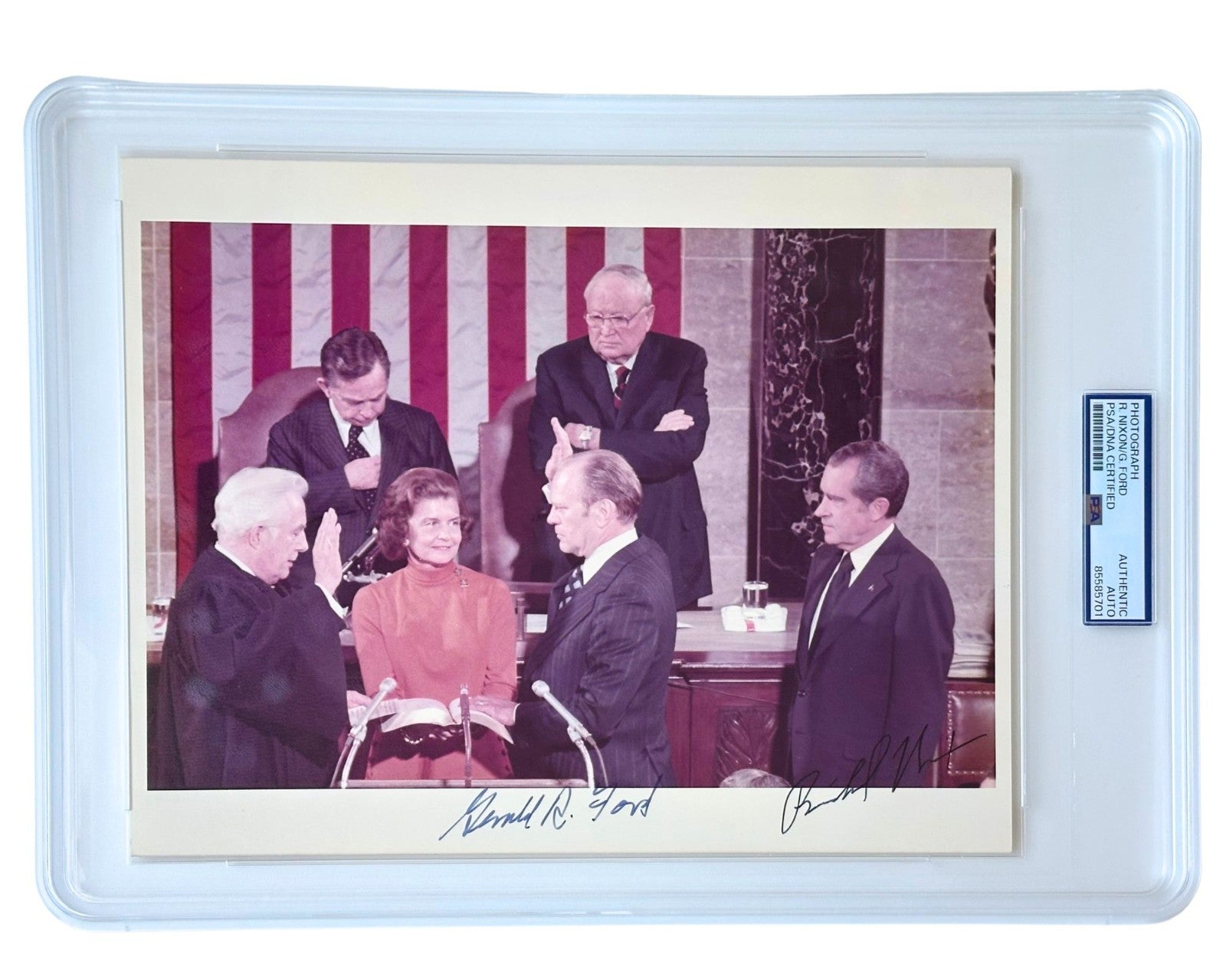 President Gerald Ford & Richard Nixon Signed W.H Photo Ford's VP Swearing in PSA