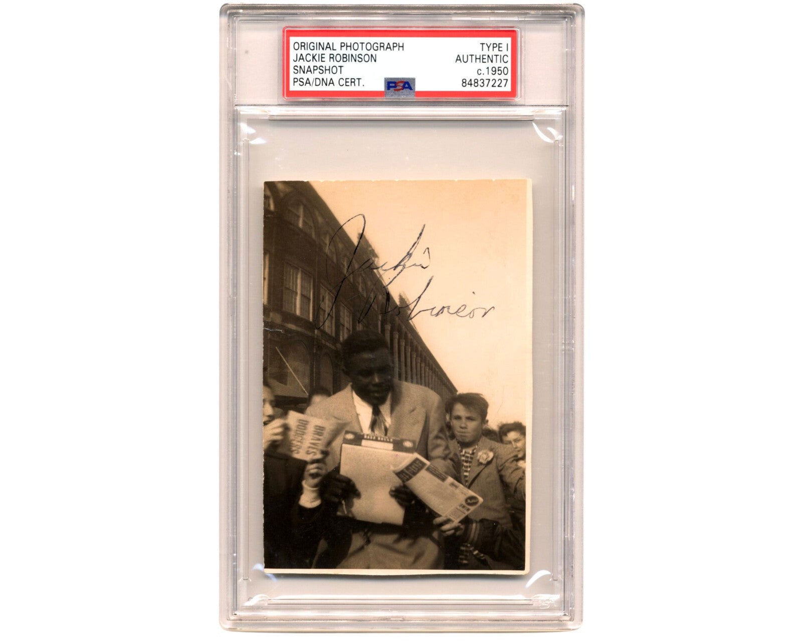 JACKIE ROBINSON Signed PSA Type 1 Photograph -  He Signs for Young White Fans!