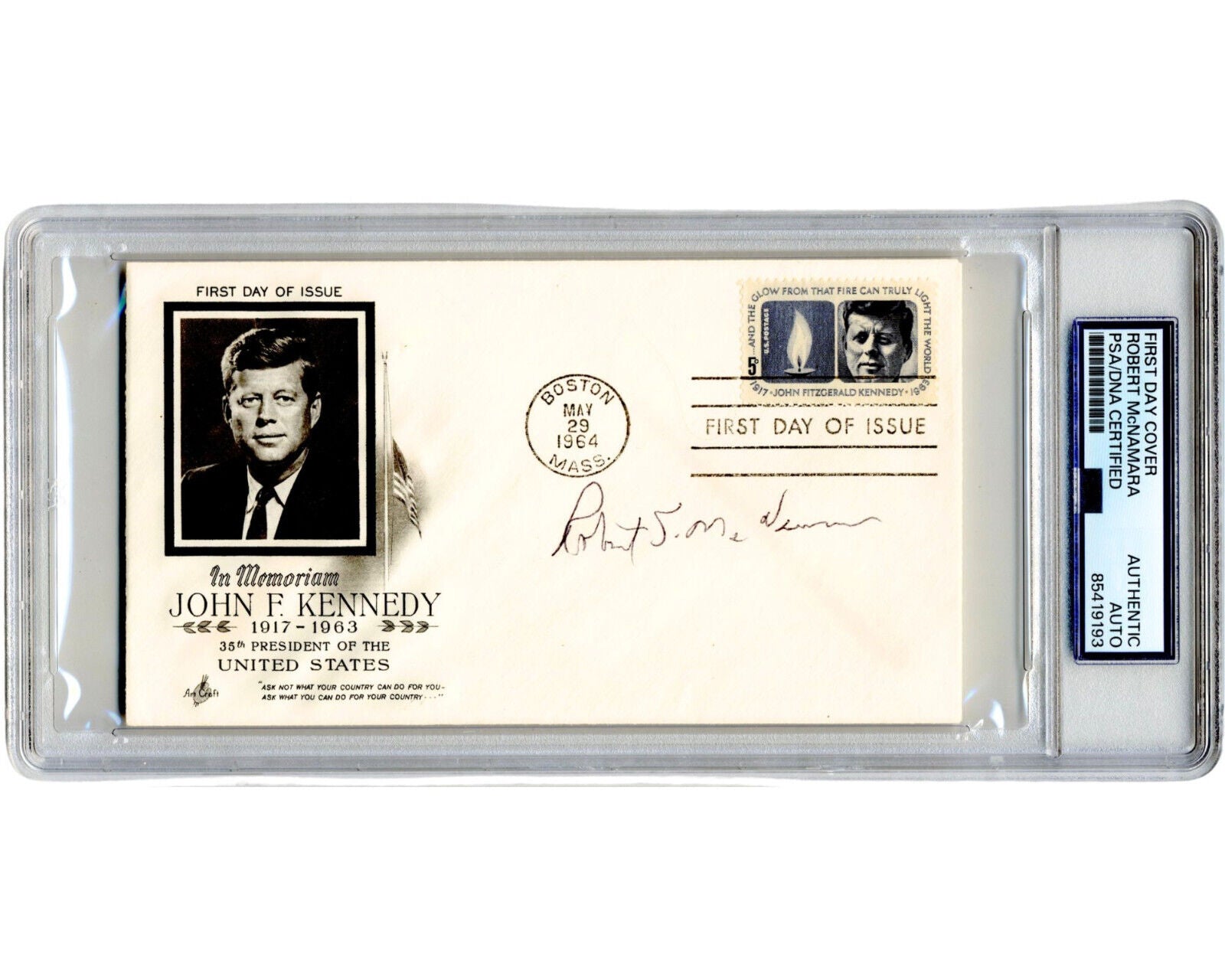 Robert McNamara JFK's Secretary of Defense Signed Kennedy FDC PSA Auto
