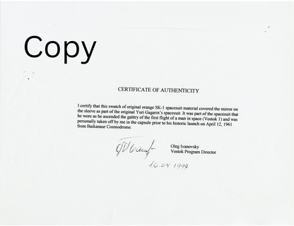 Yuri Gagarin Worn Vostok 1 Space Suit & Signed Postcard. Incredible Provenance