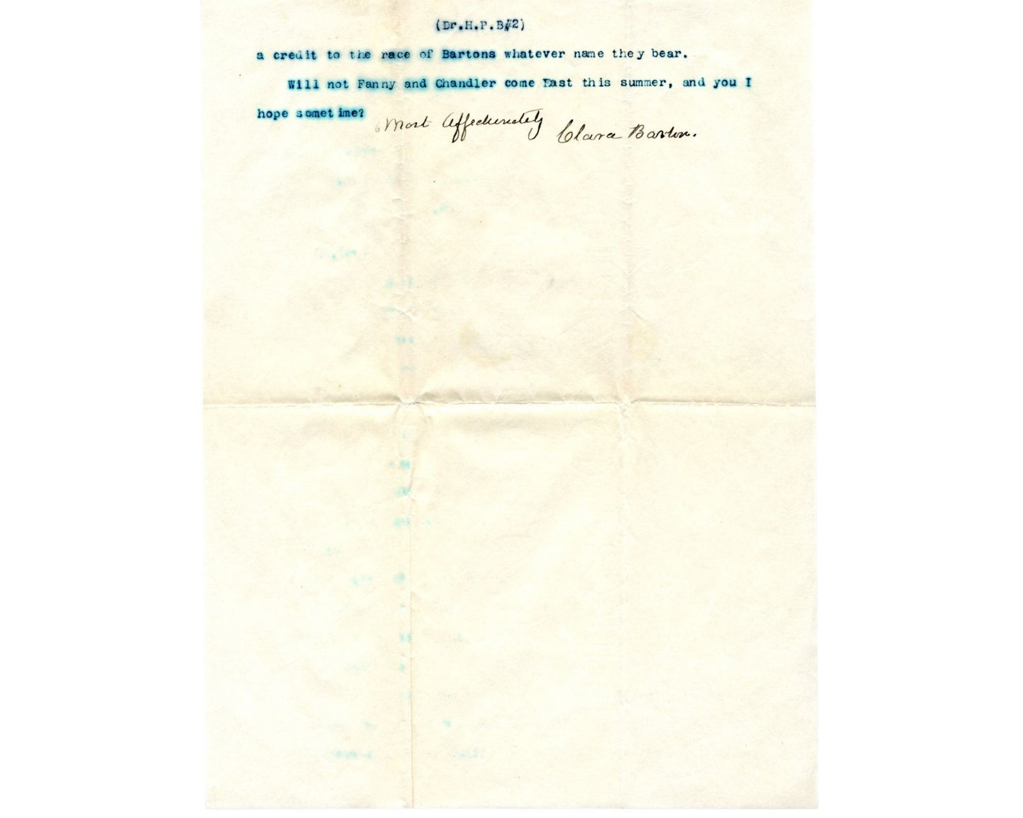 Clara Barton Signed Letter "no one can control your interests.." PSA Auto