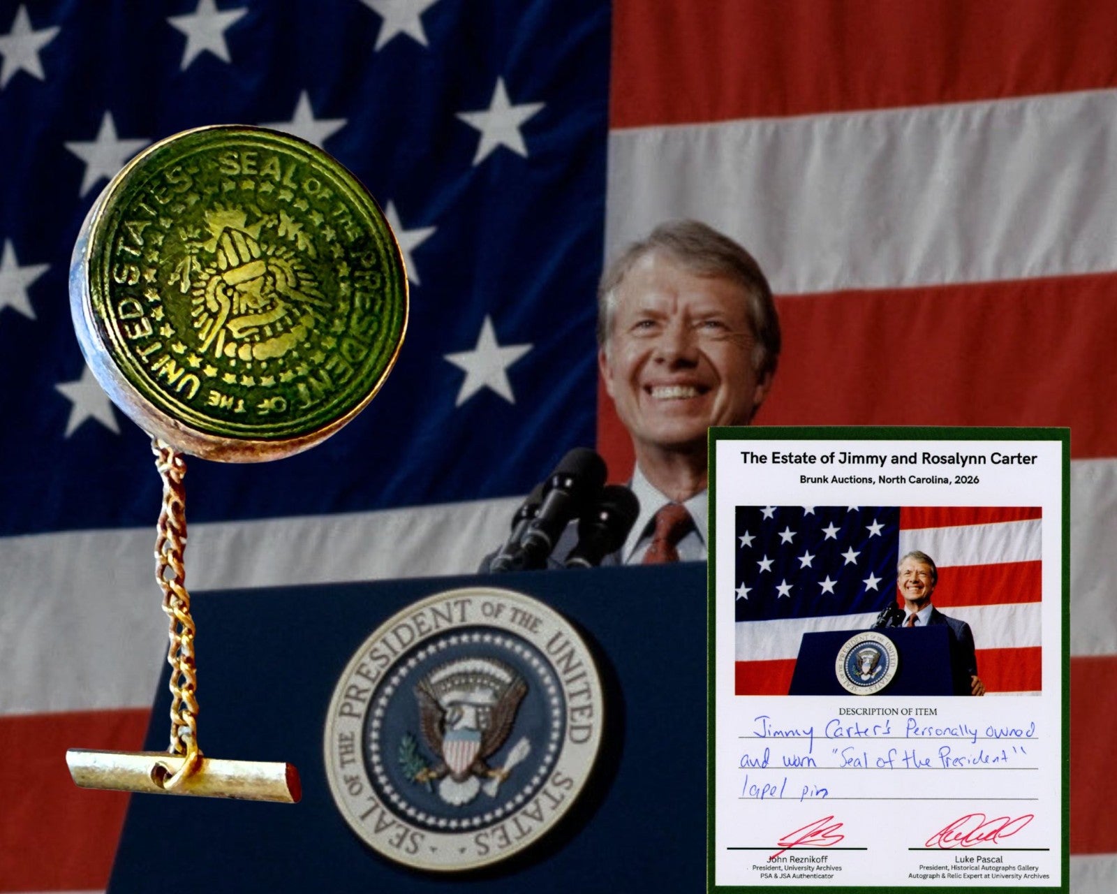 President Jimmy Carter Personally Owned US Pres. Seal Tie Pin. Ex. Carter Estate
