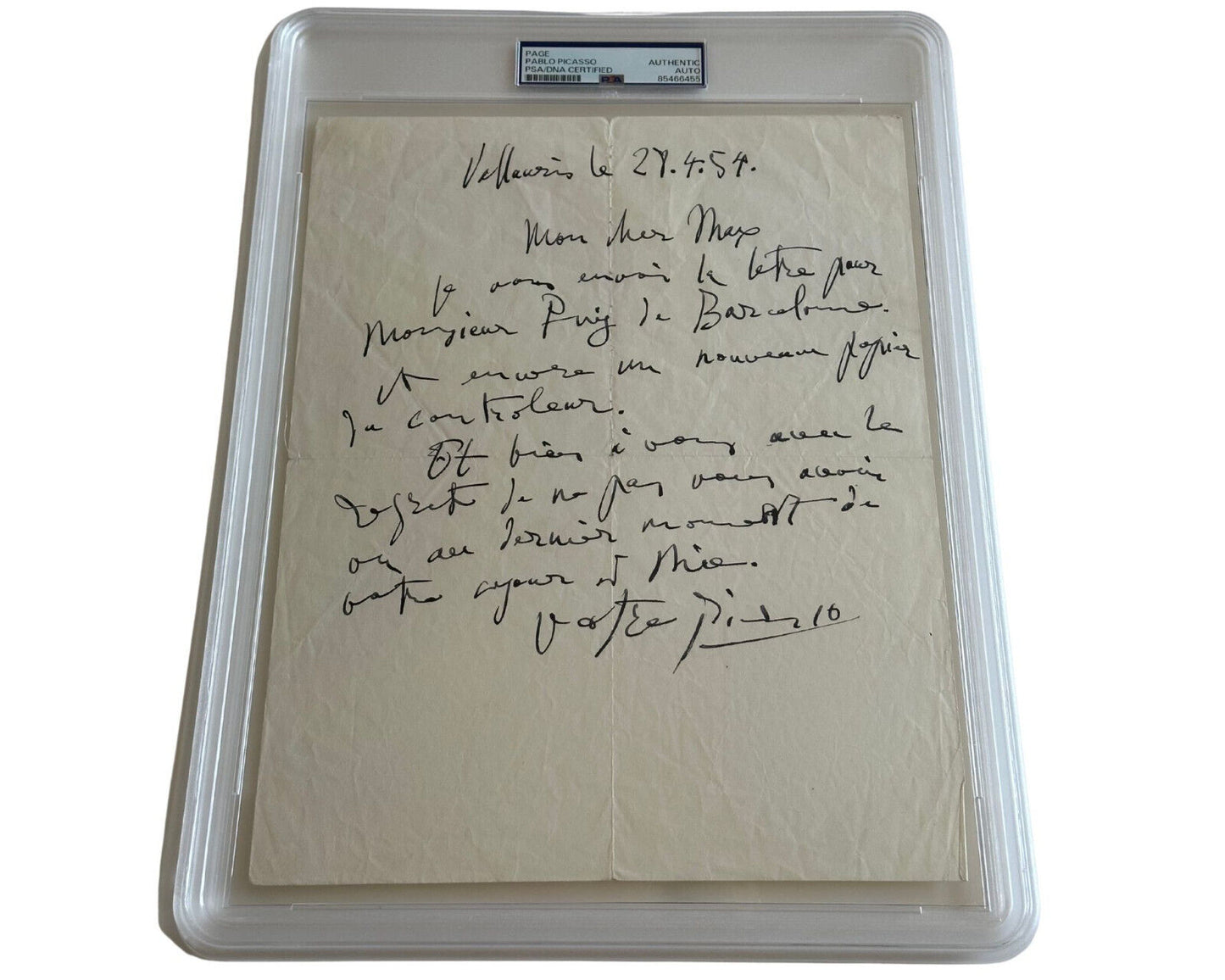 Rare Pablo Picasso Signed Handwritten Letter to his Financial Advisor PSA Auto
