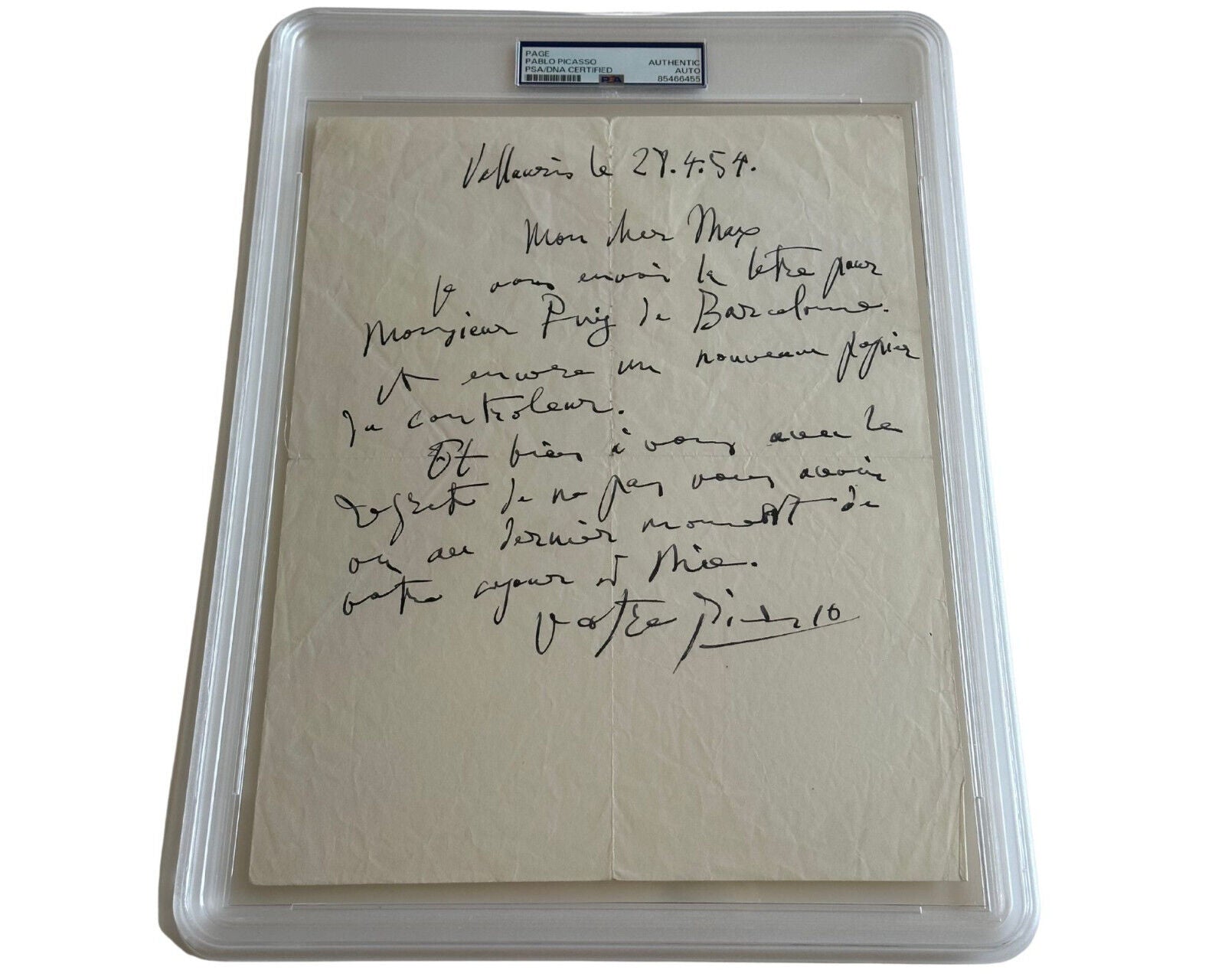 Rare Pablo Picasso Signed Handwritten Letter to his Financial Advisor PSA Auto