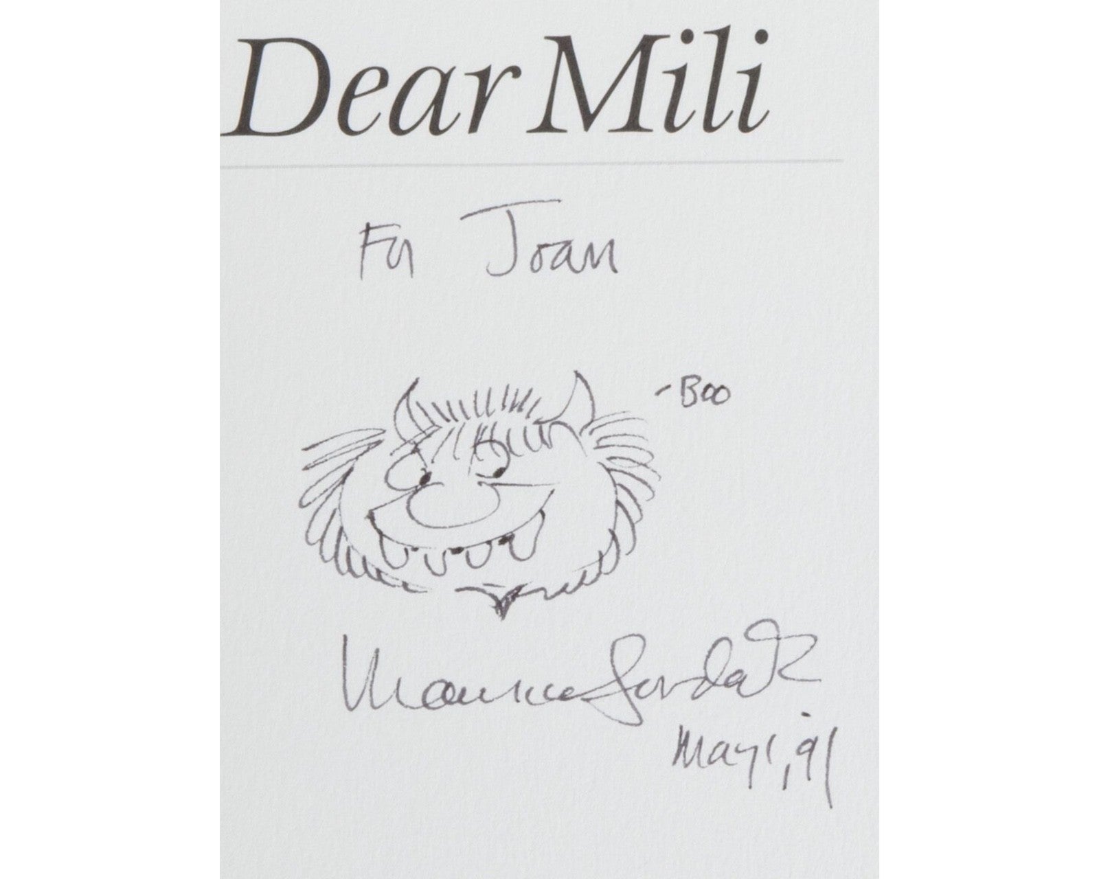 Maurice Sendak "Dear Mili" Signed Book w/ "Carol" Sketch PSA Auto - Unique!