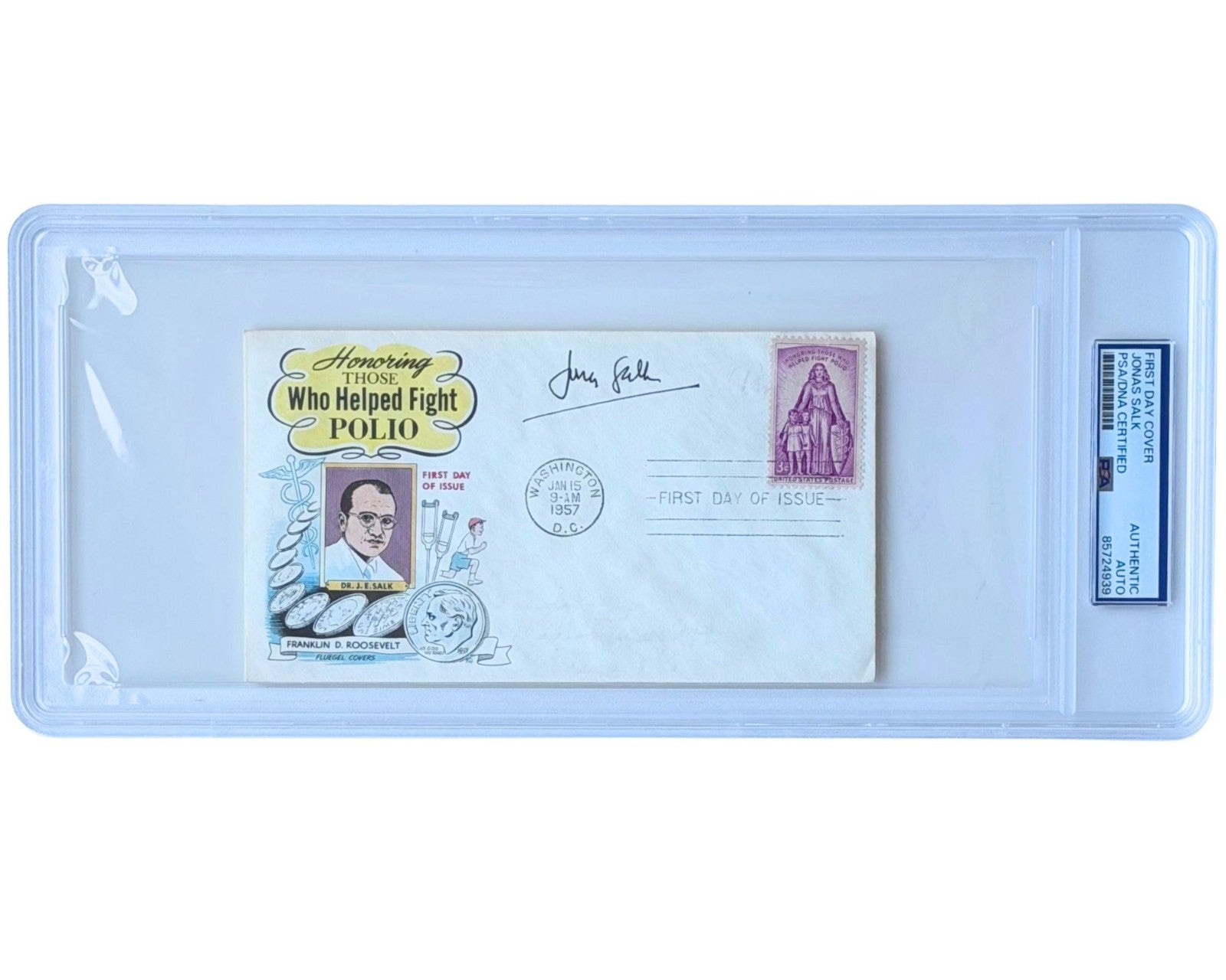 Jonas Salk Signed First Day Cover Honoring Polio Vaccine Discovery PSA Auto