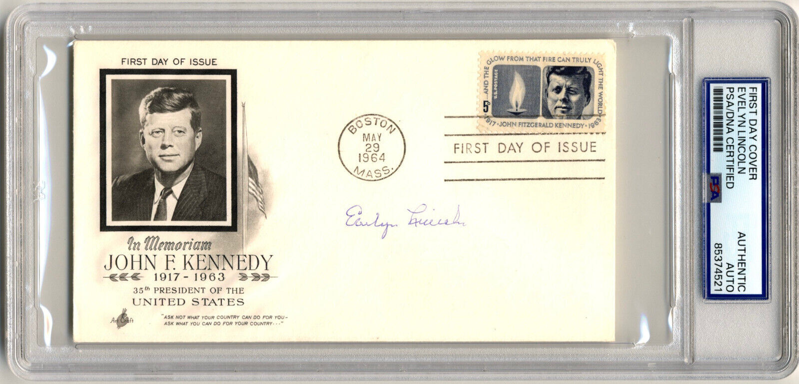 Presidnet Kennedy's Sec. EVELYN LINCOLN Signed JFK First Day Cover PSA Auto
