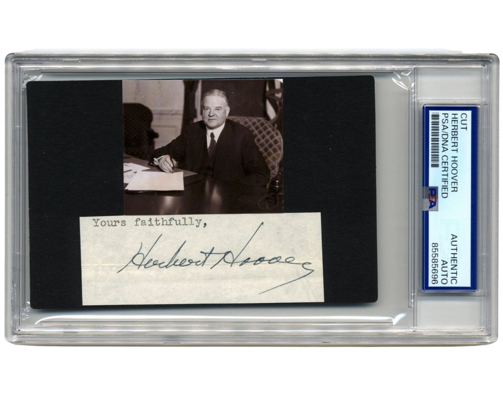 President Herbert Hoover Signed Cut Display PSA Bold Auto