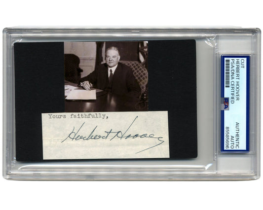 President Herbert Hoover Signed Cut Display PSA Bold Auto