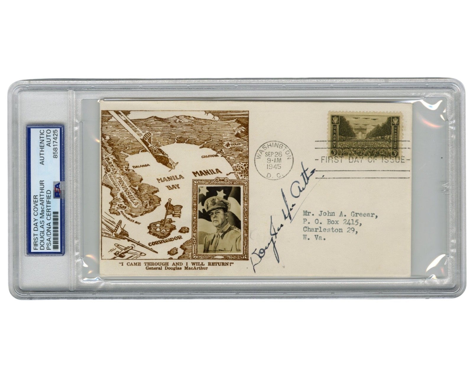 General Douglas MacArthur Signed WWII Manila Liberation First Day Cover PSA Auto
