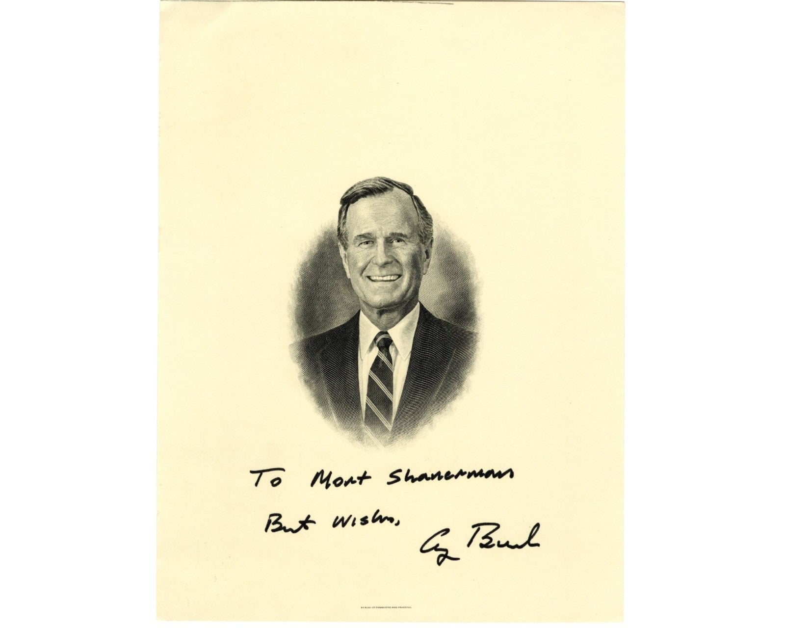 President George H.W. Bush Signed 9 x 12 Presidential Engraving PSA