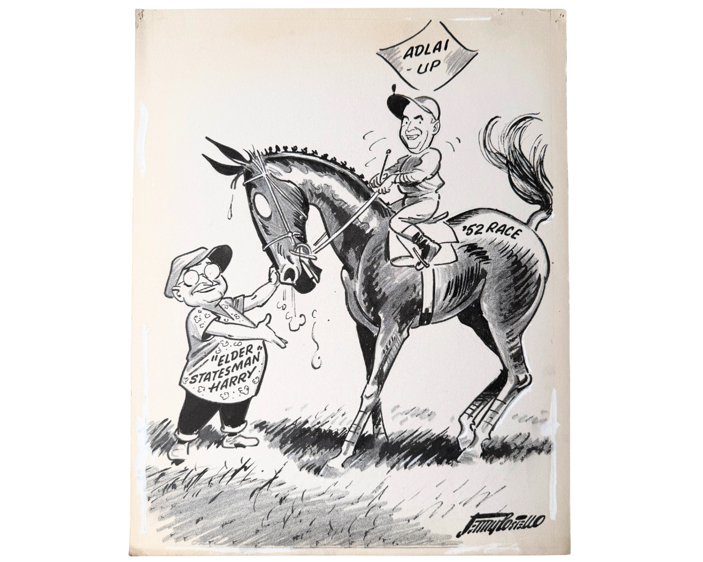 Disney Artist Jerry Costello "Eisenhower & Truman '52 Race" Original Drawing