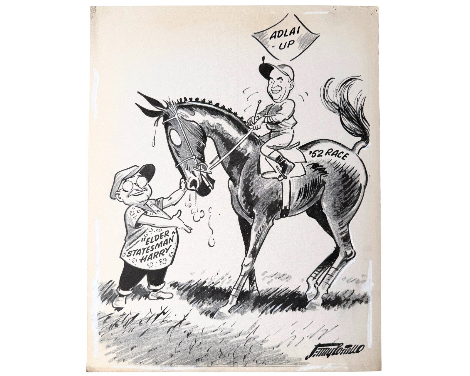 Disney Artist Jerry Costello "Eisenhower & Truman '52 Race" Original Drawing