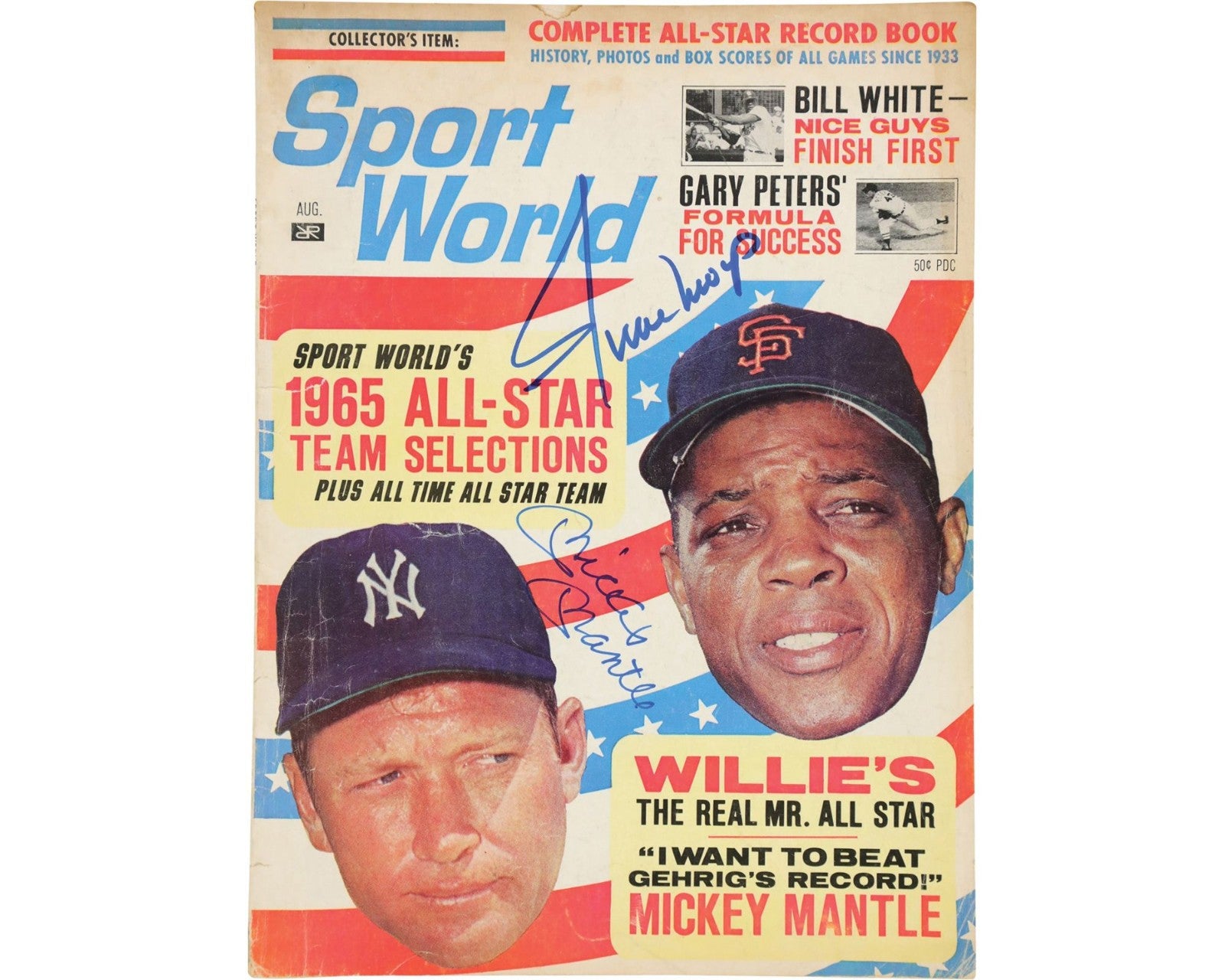 MLB Icons Mickey Mantle & Willie Mays Signed '65 Sports World Magazine - JSA