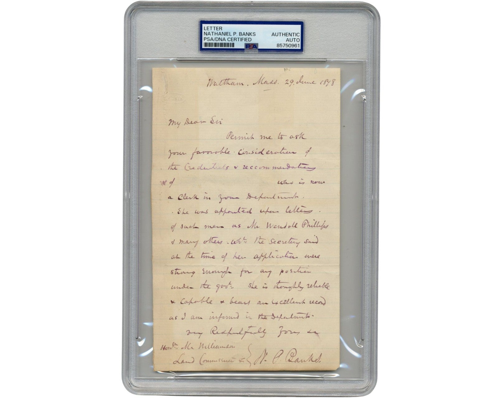 Union Civil War General Nathaniel P. Banks Signed Letter Bold PSA Auto