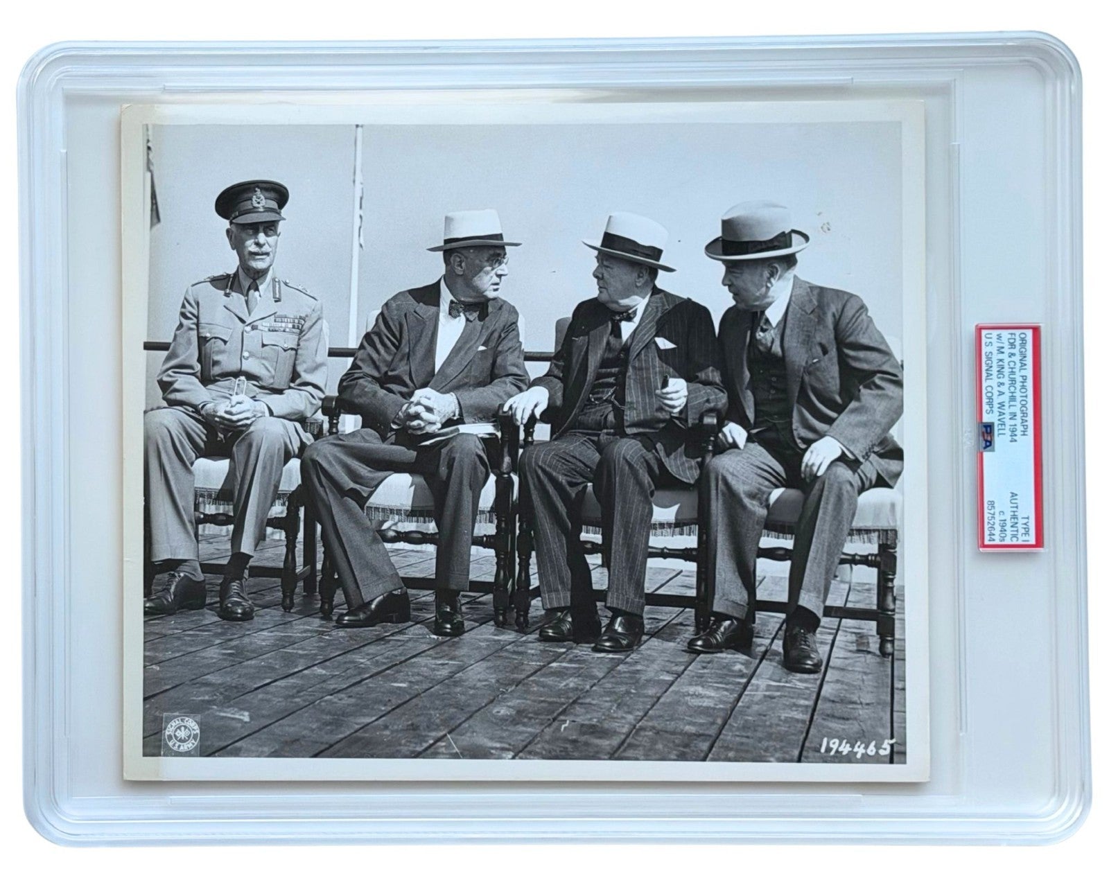 WWII: FDR, Churchill, Wavell, King U.S. Army Signal Corps Photograph PSA Type I