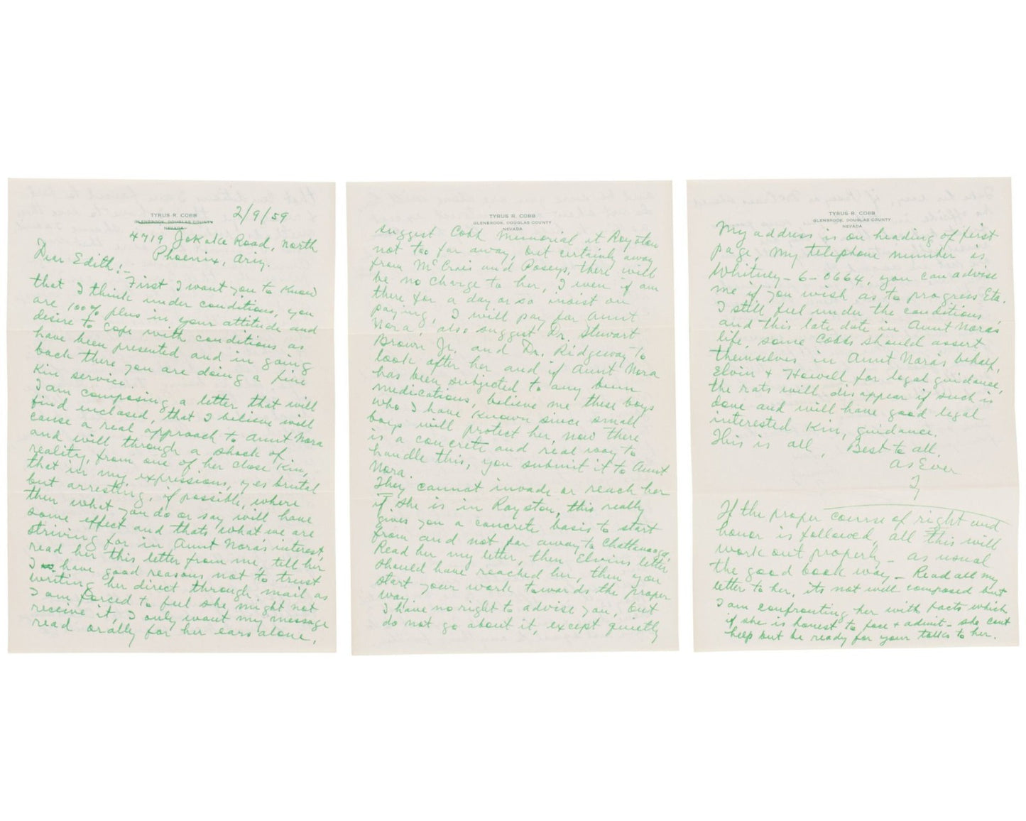 Ty Cobb Twice Signed 6 Page Handwritten Letter PSA & Beckett BAS Auto