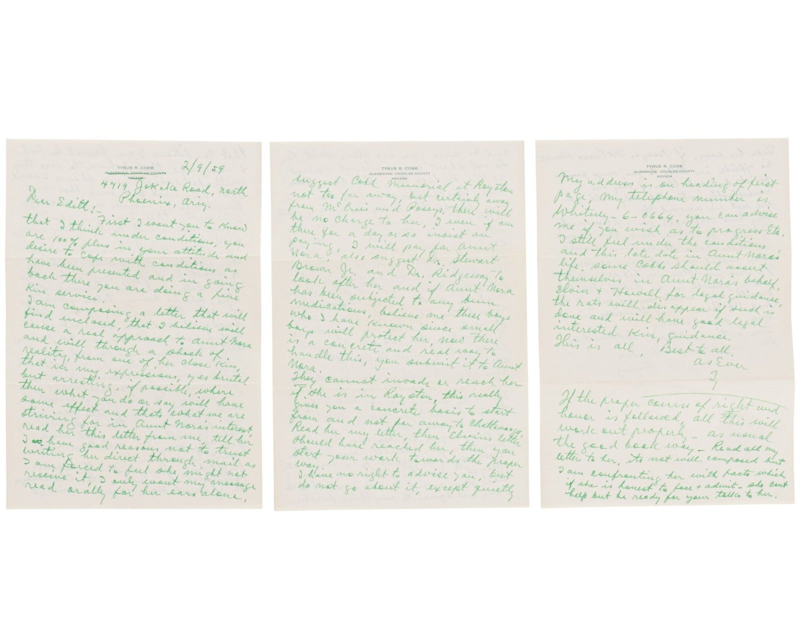 Ty Cobb Twice Signed 6 Page Handwritten Letter PSA & Beckett BAS Auto