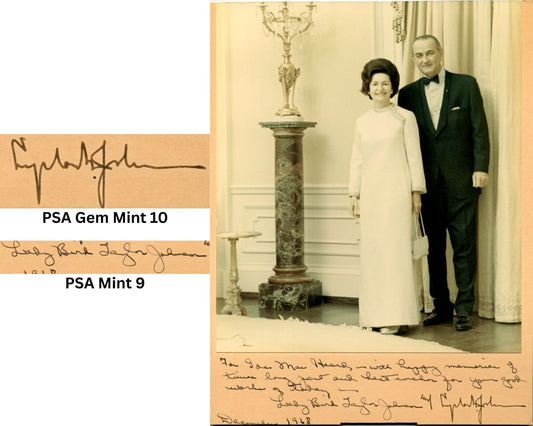 President Lyndon B. Johnson & Lady Bird Signed Photograph PSA Mint 9 Autograph
