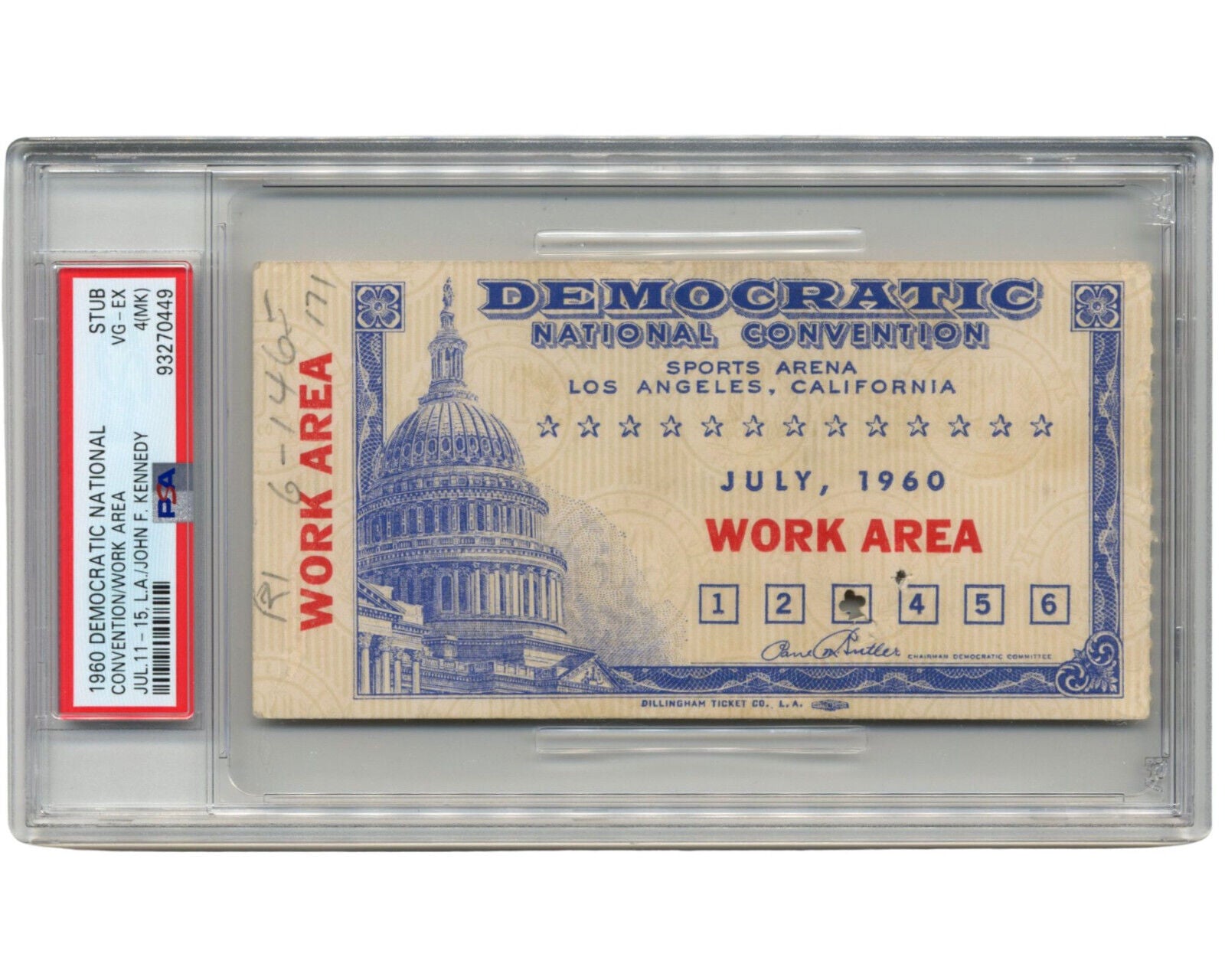 1960 Dem. Convention John F. Kennedy Iconic Speech Ticket PSA Pop 2 "Work Area"