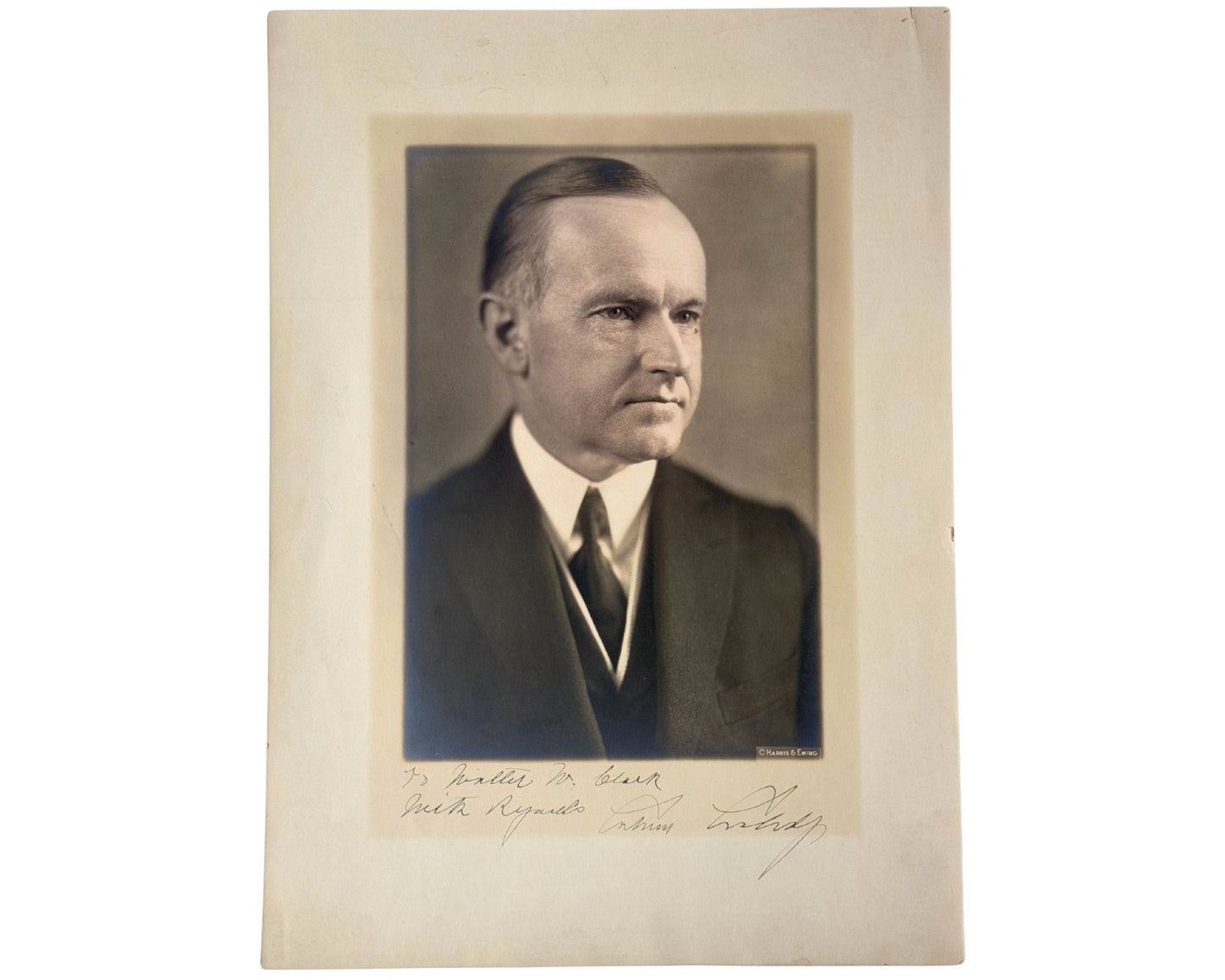 President Calvin Coolidge Signed Harris & Ewing Portrait PSA 8 Auto