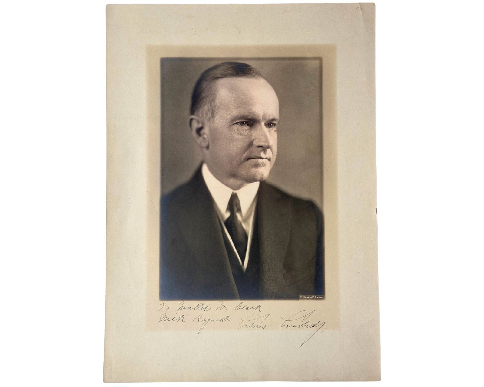 President Calvin Coolidge Signed Harris & Ewing Portrait PSA 8 Auto
