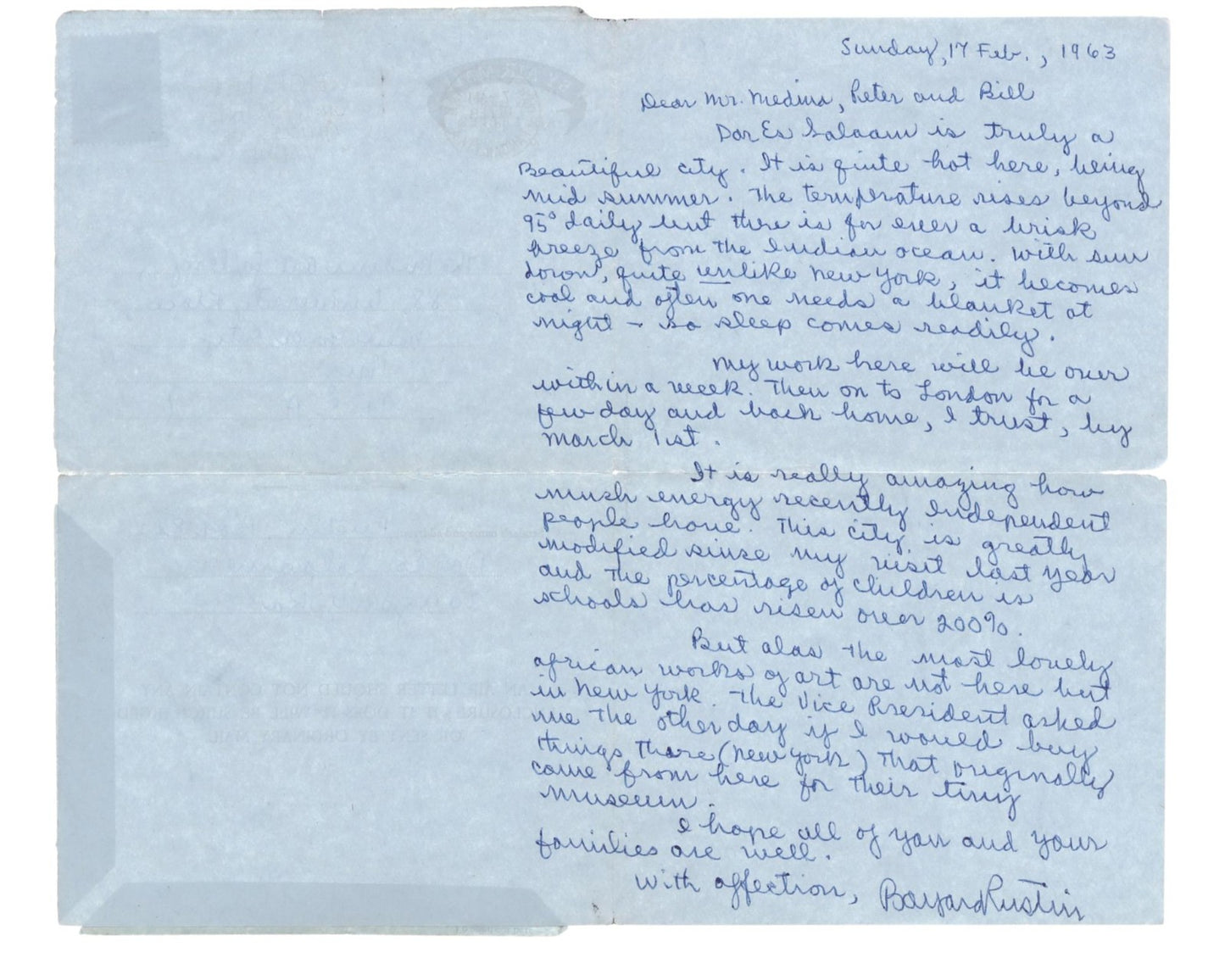 March on Washington Organizer BAYARD RUSTIN Signed Letter. Only Known Example!