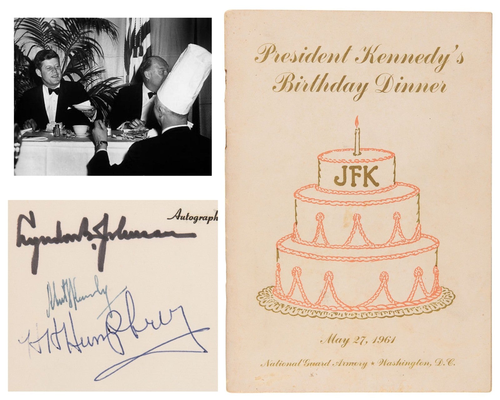 President Lyndon Johnson, Robert Kennedy, Humphrey Signed JFK BDay Dinner PSA 10