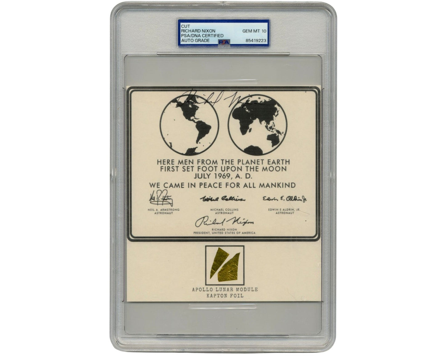 President Richard Nixon Signed Apollo 11 Print, NASA Kapton Foil PSA Gem Mint 10