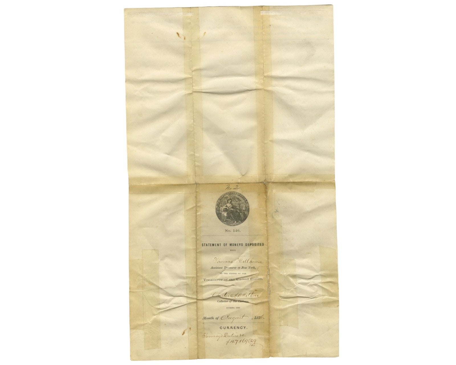 President Chester Arthur Signed NY Document on 100th Anniversary of USA! PSA/DNA