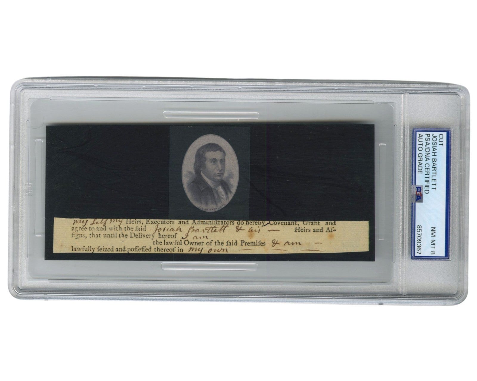 Declaration of Independence Signer Josiah Bartlett Signed Doc. Cut Display PSA 8