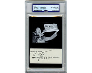 President HARRY TRUMAN Boldly Signed Cut w/ Iconic Photo Display PSA Auto
