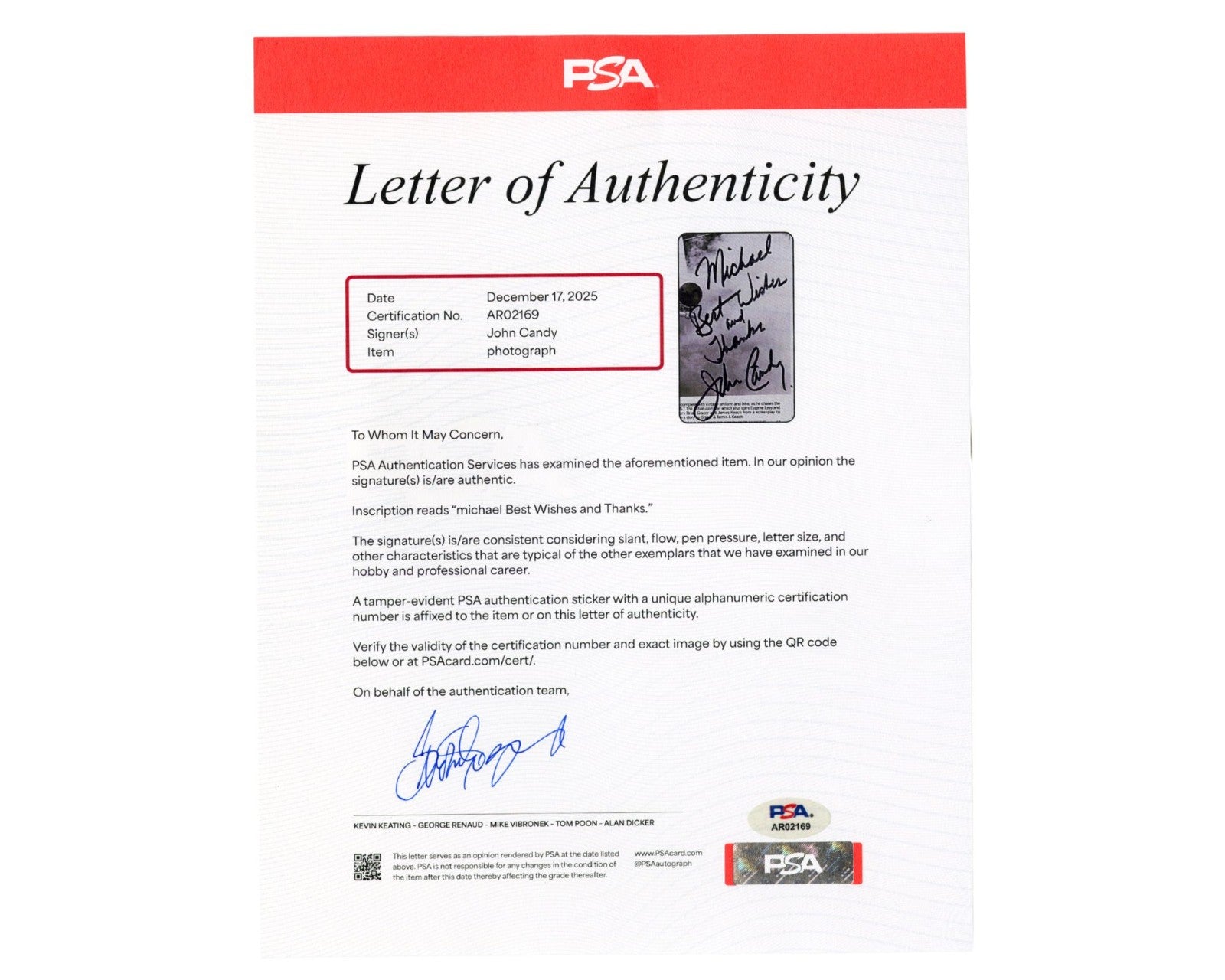 John Candy Signed 8x10 Promo Photo "Armed & Dangerous" PSA Auto - A Great Shot!