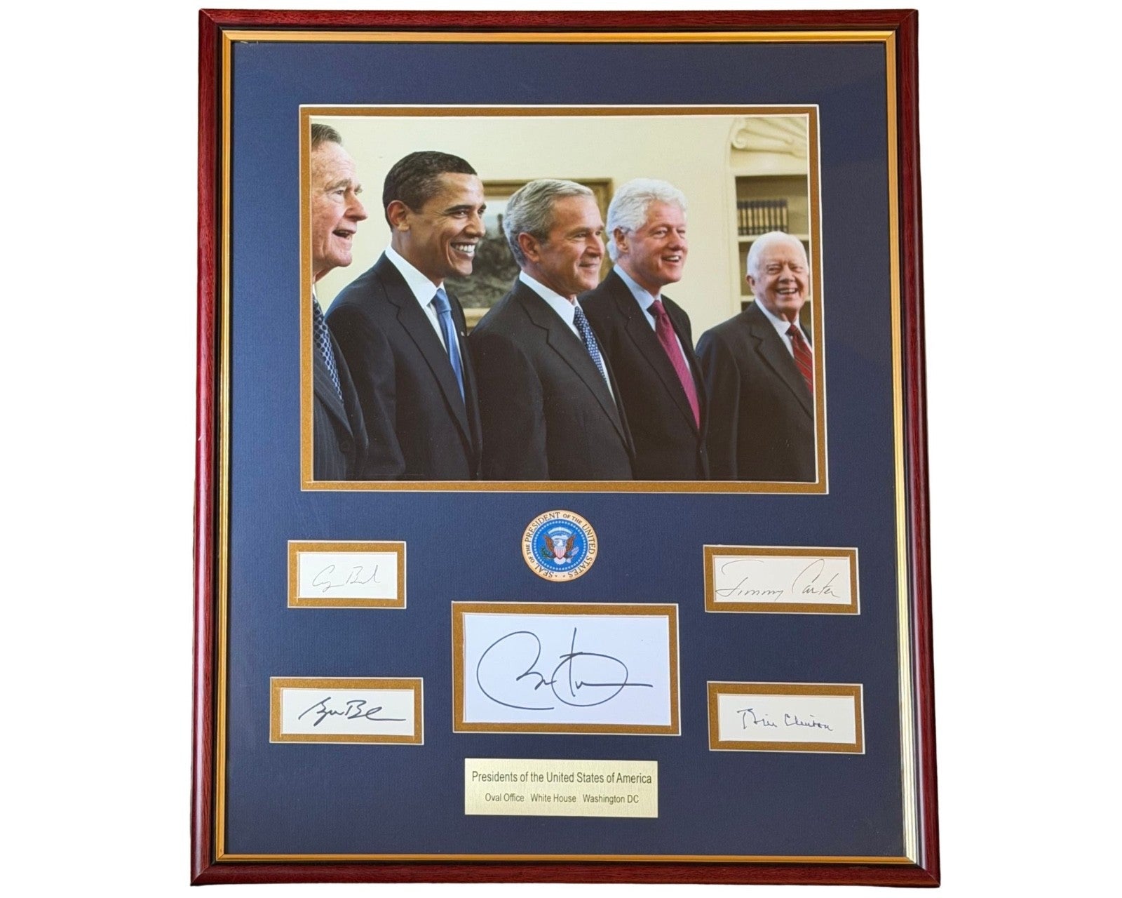 Unique FIVE PRESIDENTS Signed Frame w/ Obama, Carter, Clinton, Bush Sr & Jr PSA