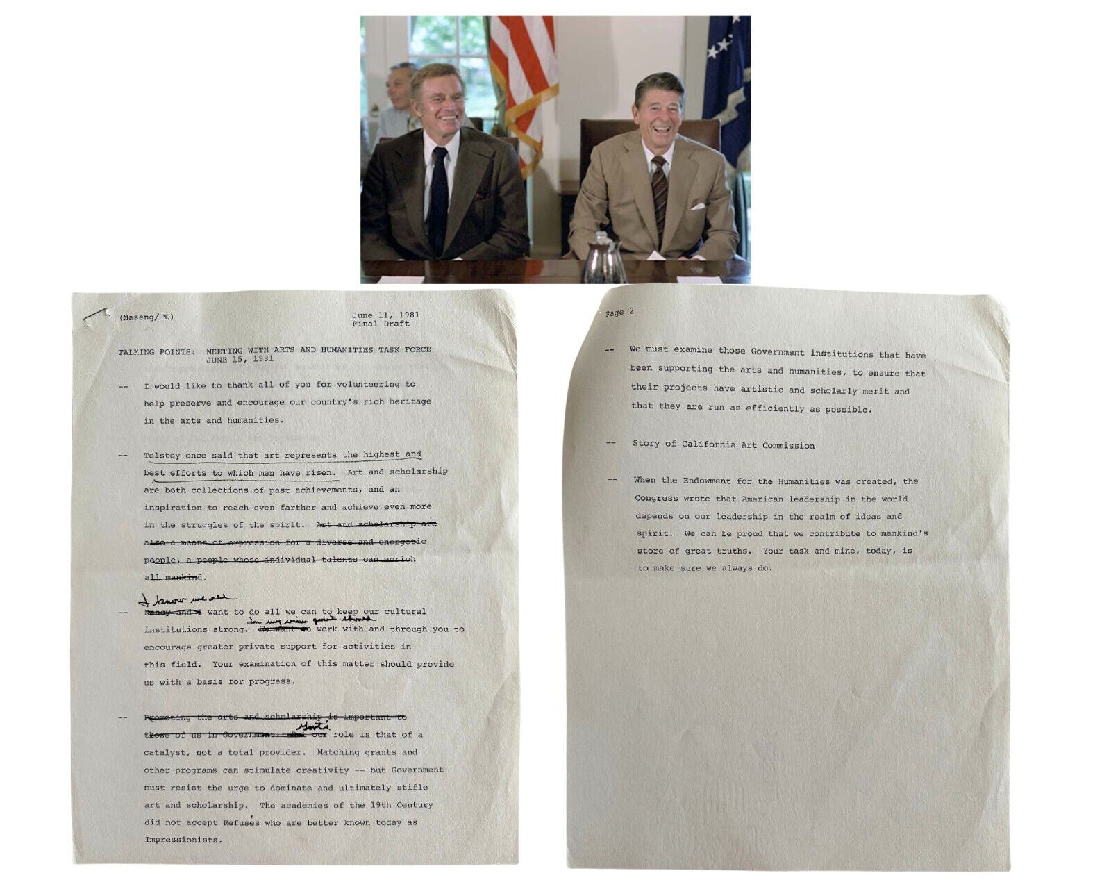 President Ronald Reagan Hand Edited Talking Points at W.H. Task Force Meeting