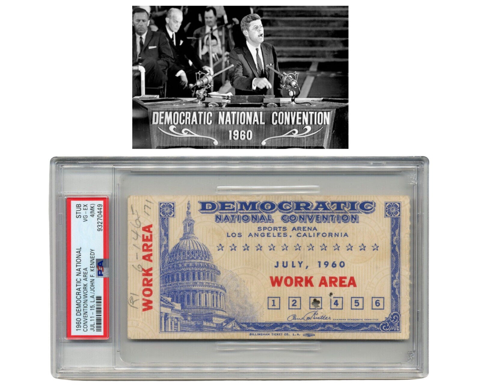 1960 Dem. Convention John F. Kennedy Iconic Speech Ticket PSA Pop 2 "Work Area"