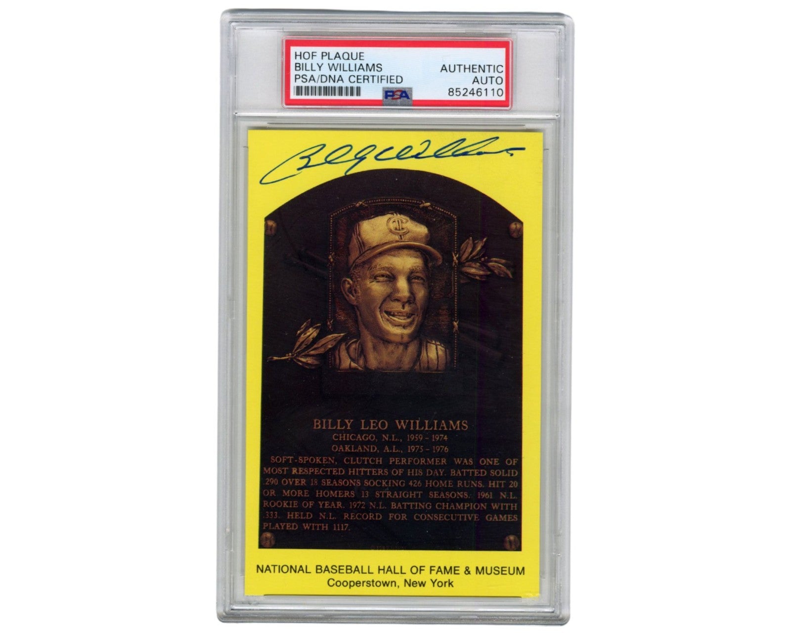 Cubs Icon Billy Williams Signed HOF Postcard PSA Auto