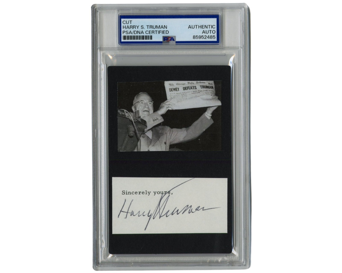 President HARRY TRUMAN Bold Signed Display of Iconic "Dewey Defeats Truman" PSA