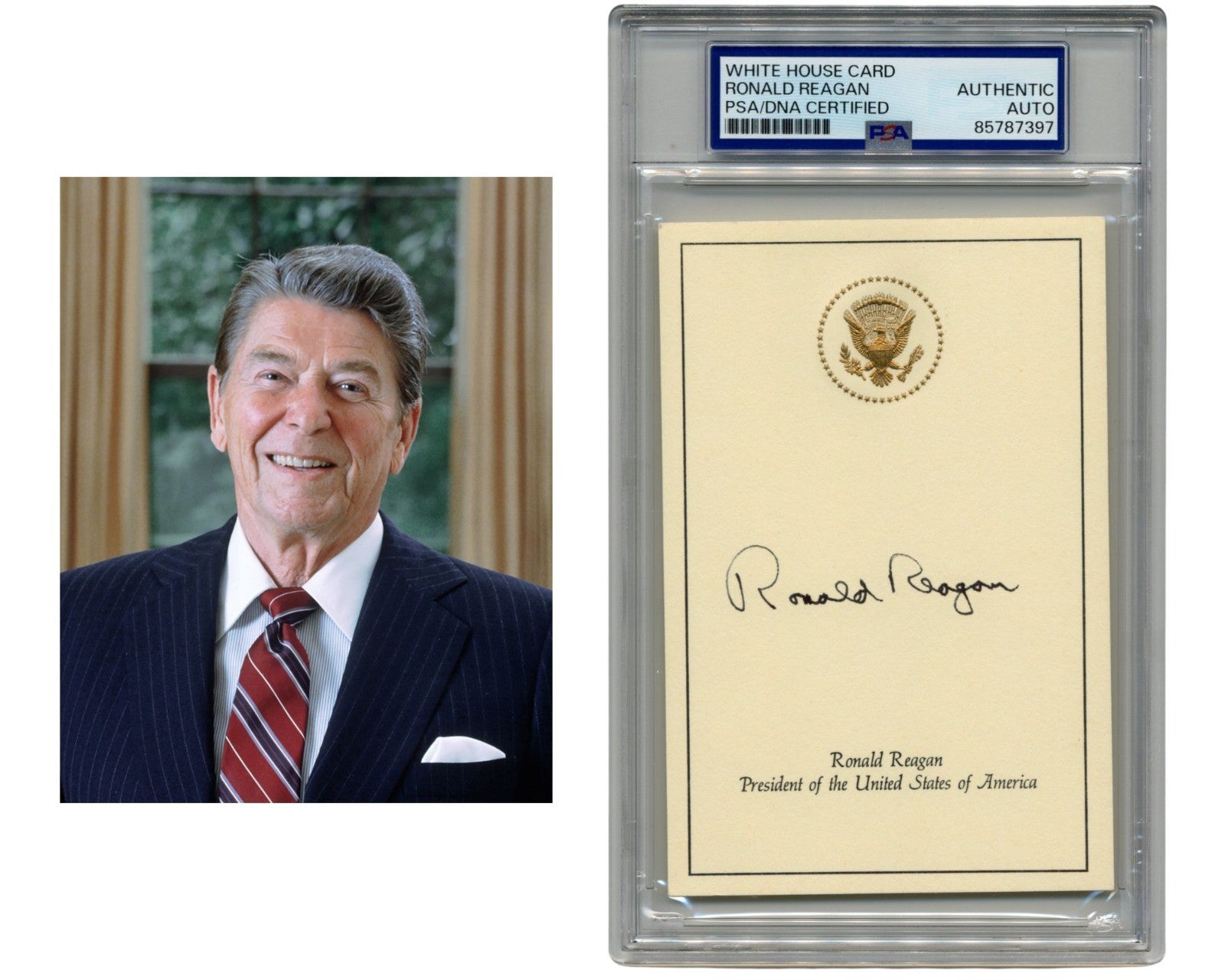 President Ronald Reagan Signed White House Card PSA Auto - Nice Example!