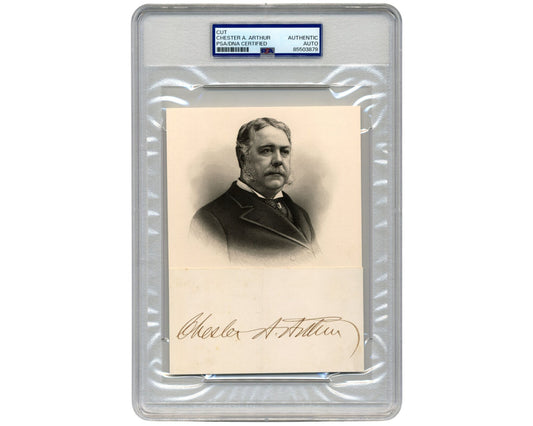 President Chester Arthur Signed Cut Engraving Display - Bold Signature! PSA Auto