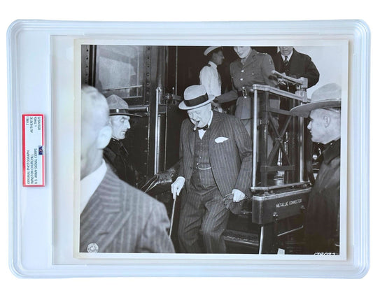 WWII Winston Churchill & Wife U.S. Army Close Up Photograph w/ Cigar PSA Type I